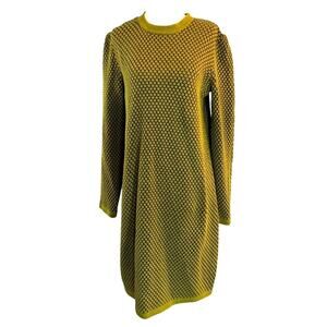 No Use! COS Knit Sweater Dress 100% Cotton Black w Green Raised Dots Unlined Med